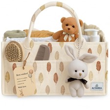 Baby Diaper Caddy Organizer w/Plush Toy - Portable Felt Storage for Nursery Car