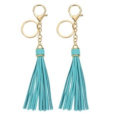 2 Pcs Mint Green Leather Keychain Tassels with Lobster Clasp Key Ring