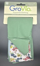 Grovia Zippered Wetbag “Pretty” NWT Green/Floral Cloth Diaper Wet Bag