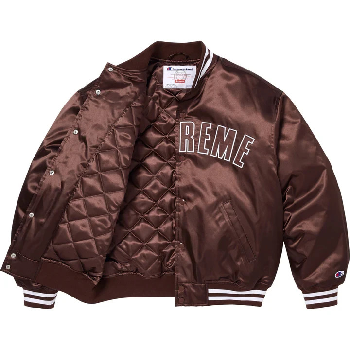 SS26 Supreme Champion Satin Varsity Jacket Brown XL | eBay