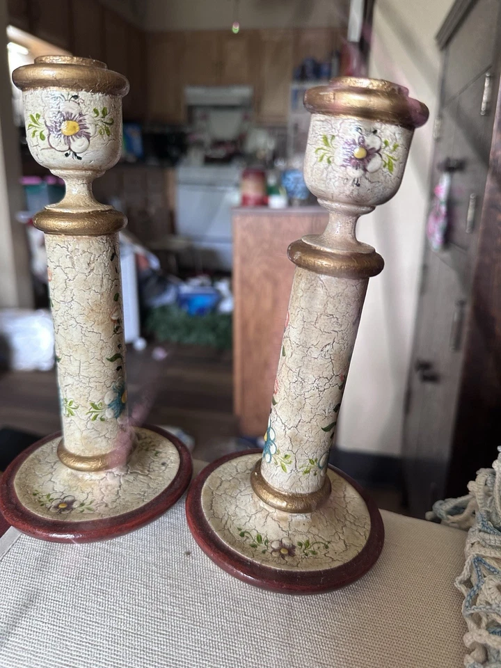 Hand Made Peru Wooden Pillar Candle Stick Holders Set of 2 (No Candles) - Изображение 3 из 4