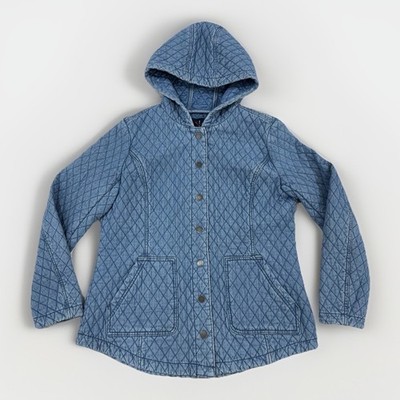 Isaac Mizrahi Live Barn Chore Denim Quilted Snap Hooded Jacket Women s Small