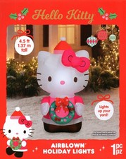HELLO KITTY 886325 HELLO KITTY W/WREATH CHRISTMAS AIRBLOWN INFLATABLE 4.5' - NEW
