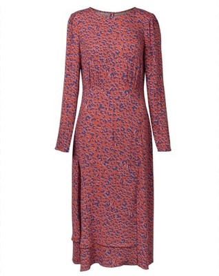 Oliver Bonas Animal Print Kleid Rot Blau Midi Langarm Gr. UK 12