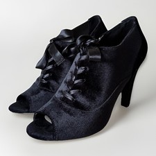 Botín Kelly & Katie Negro Terciopelo Punta Abierta Tacón con Cordones Talla 9.5 Vacaciones