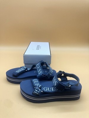 Guess Women's Avin Wedge Sandal Medium Blue Fabric Size 6M New in Box *