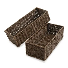 2pk Bathroom Baskets, 16"x6.75"x4.25" Toilet Tank Organizers, Espresso Seagrass