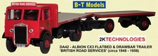 B-T Models DA42 Albion CX3 Flat & Drawbar Trailer BRS 1/76 Scale/OO Gauge - T48
