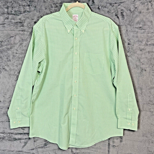 Brooks Brothers Shirt Mens Size 17 - 4/5 Button Down Plaid Green And Lime Work - Picture 2 of 13