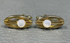 Vintage Lucite Bead Reticulated Yellow Gold Plated Cuff Links