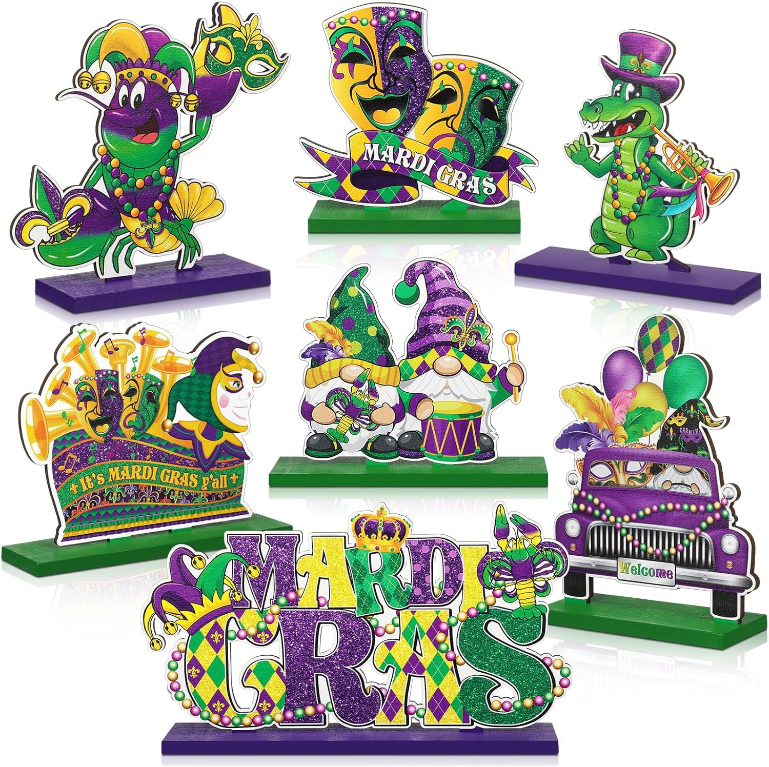 7 Pcs Mardi Gras Table Decorations Wooden Mardi Gras Centerpieces Mask Alligator