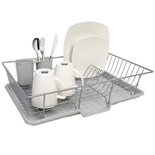 Sweet Home Collection 3-Piece Kitchen Sink Dish Drainer Set- Silver