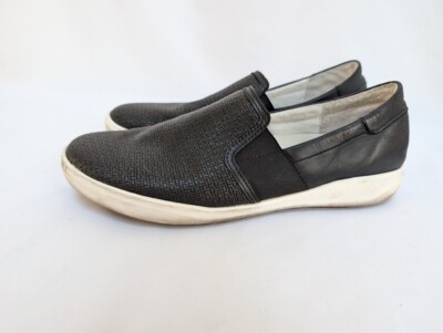 Josef Seibel Mens Size 10 Black Perforated Leather Slip On Sneakers Casual Shoes