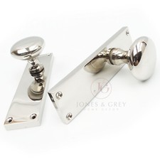 ROUND DOOR KNOBS HANDLES ON A LONG TALL BACKPLATE NEW YORK STYLE MORTICE LEVERS