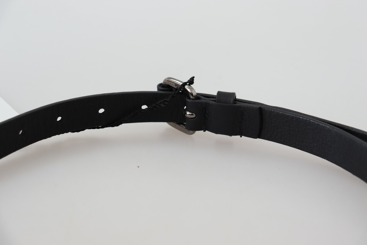 C'N'C' Costume National Belt Black Blue Leather Silver Logo Buckle