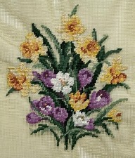Preworked Violet/Peach FLOWERS Center Work Needlepoint Canvas 8.25" x 9.75" 3703