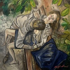 Quadro Olio su Tela "Lo Sguardo Oltre il Cielo” 50x50, RCafarotti, No Guttuso