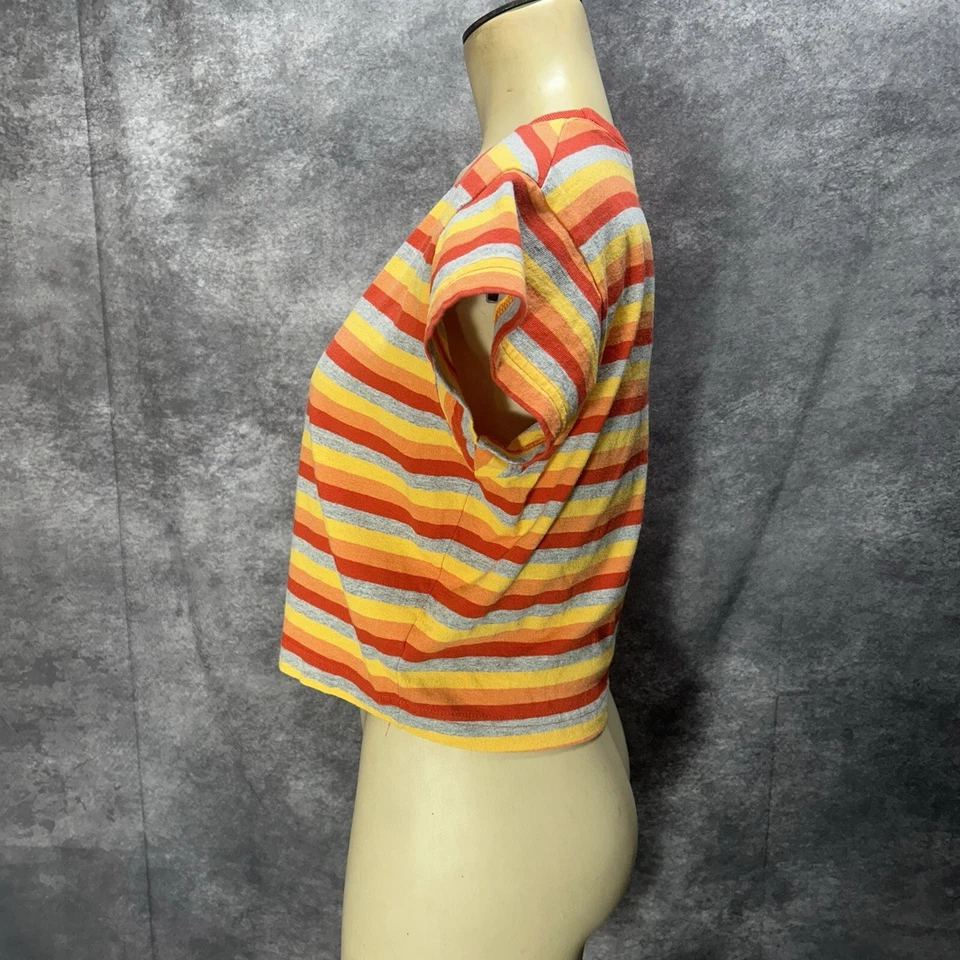 Camiseta corta de bebé a rayas Unionbay Y2K de colección para mujer M roja naranja gris patinador rave Foto 3 de 4