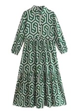 Maxi Dress Ladies Women Geometric Print Pleated Design Green Or Black