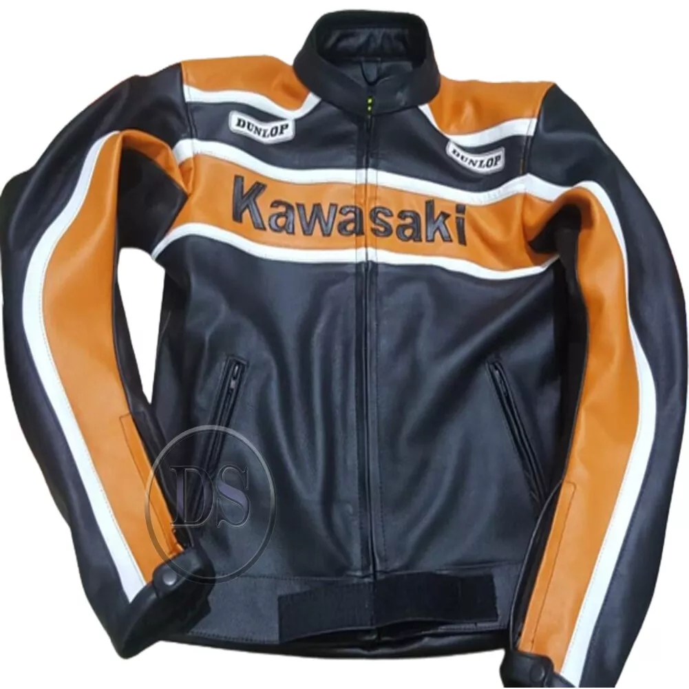 hovedsagelig indstudering Prelude New Men&#039;s Black &amp; Orange Kawasaki Motorcycle Genuine Leather Biker  Jacket | eBay