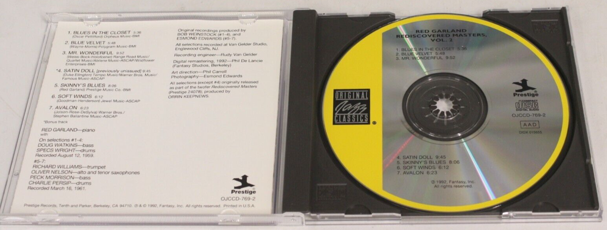 Red Garland Rediscovered Masters Volume 2 CD 1992 Jazz Hard Bop 