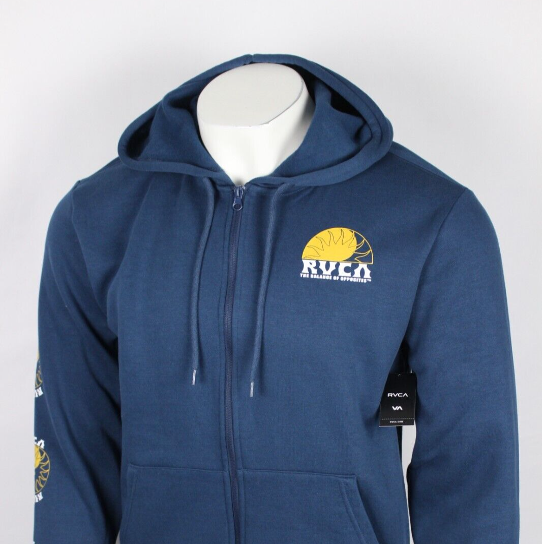 RVCA Men's Full Zip Hoodie Oliver Sweatshirt Sleeve Graphic Blue