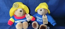 2 Vintage Paddington Bear Eden 31st Anniversary Plush Set Pair Yellow Hat 9"