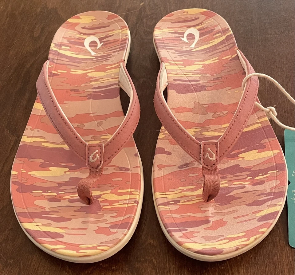 OluKai HO'OPIO HAU Rosette/WAI Pink CAMO Flip Flop SANDALS Women’s Size 7 US/NEW - Image 2 of 4