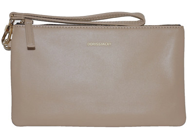 DORIS&JACKY Small Beige Leather Slim Wristlet 5x8.5