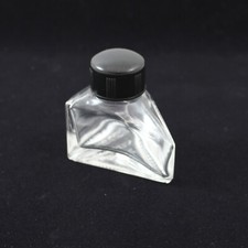 Vintage Italian Hand Made Hand Blown Triangular Glass Ink Bottle w/ Black Top