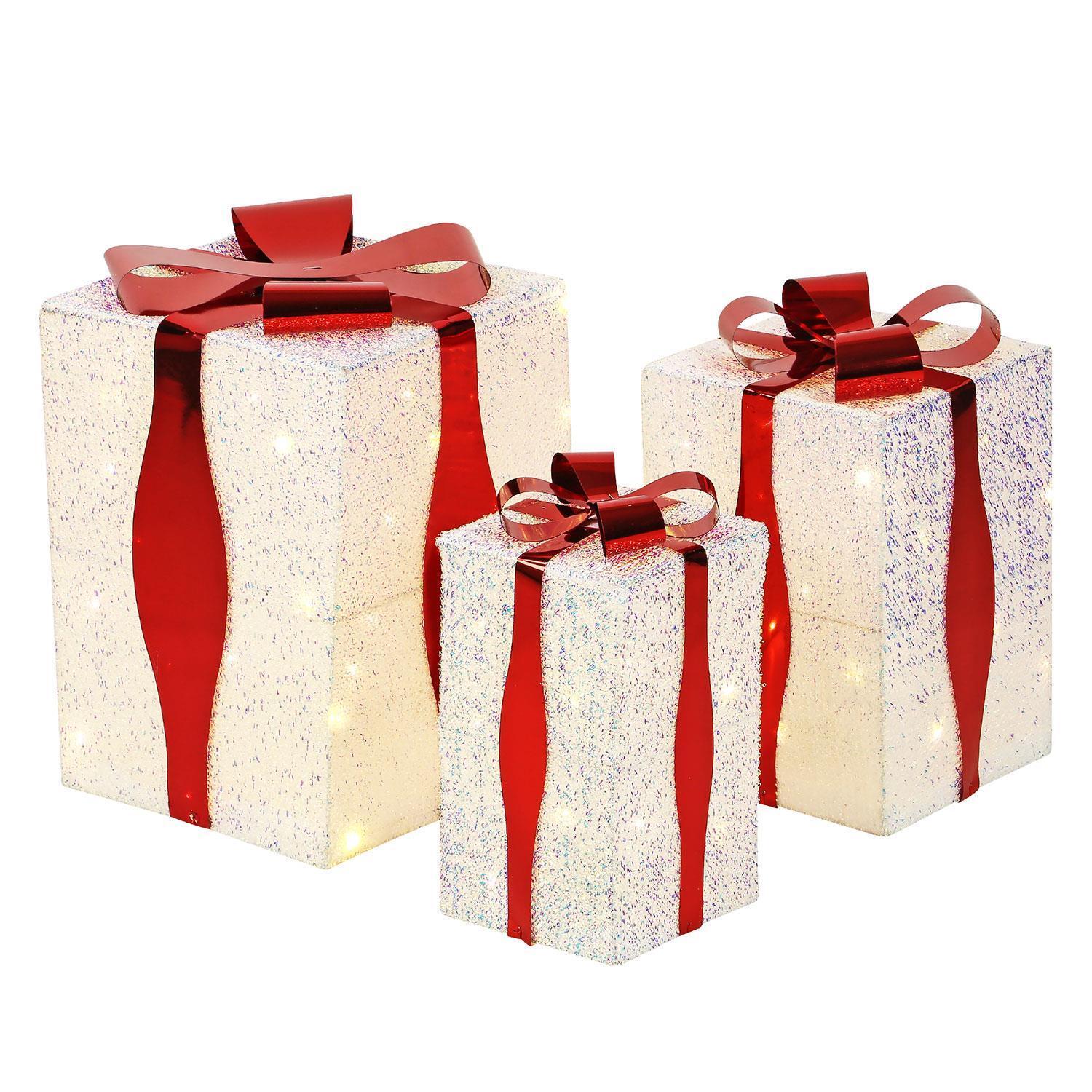 3 Tall Light Up Christmas Present Decorations 60 LED Gift Boxes Xmas Festive