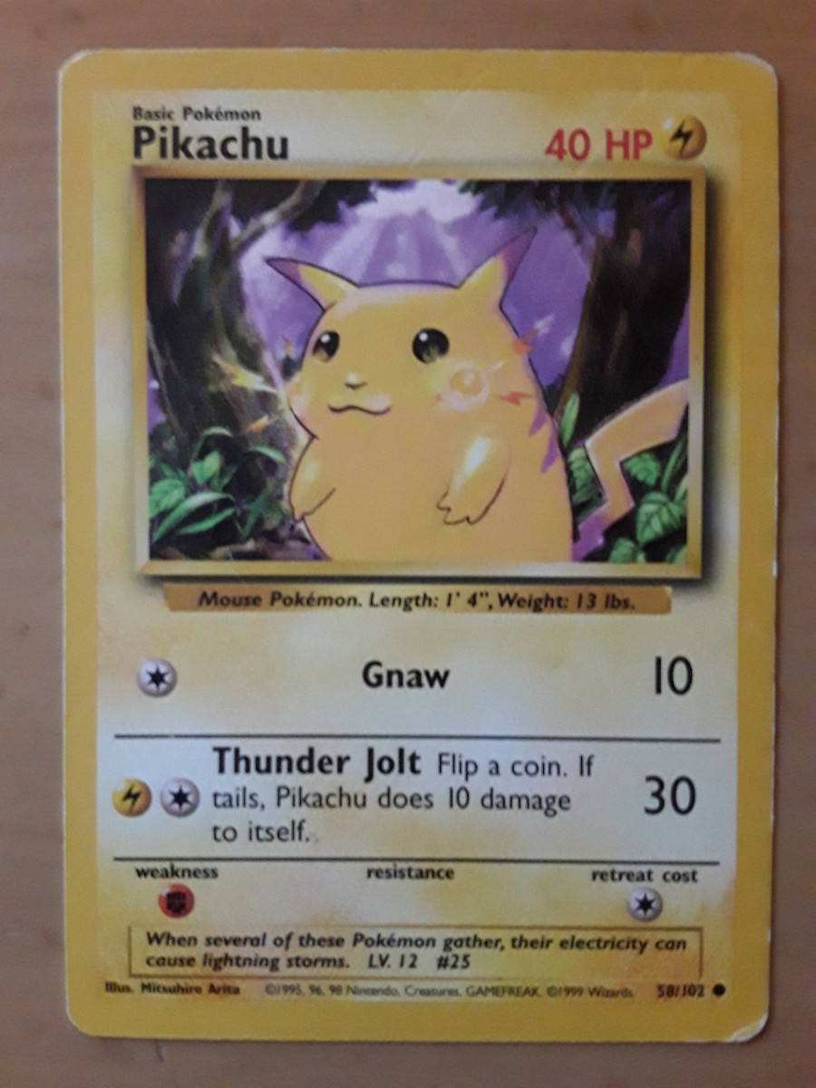 1995 Pikachu Gnaw Pokemon Card 58/102 Rare.#25 | eBay