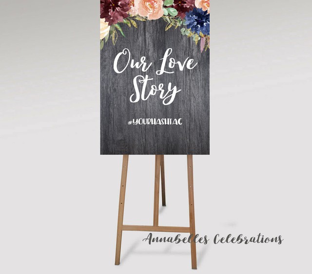 Mod Floral Hashtag Sign Get Social Media Baby Shower Wedding Party
