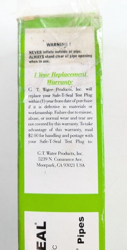 Safe-T-Seal TP123 Pneumatic Hydraulic Test Plug Inflatable with Air or Water NEW - Picture 5 of 7
