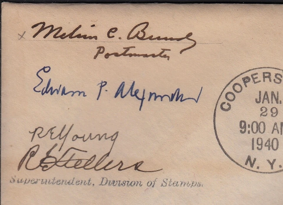 1940 Fenimore Cooper Sc 860 signed by dignitaries & postmasters to Wunder - Image 2 of 3