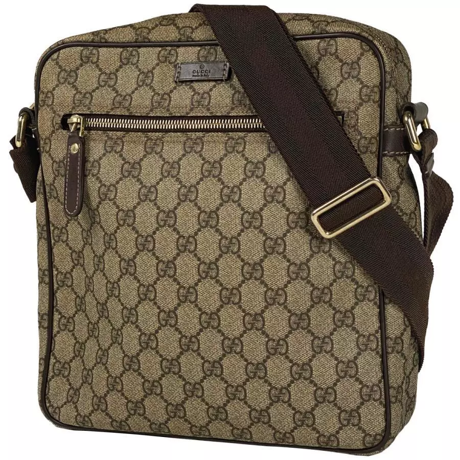 Sac à bandoulière Gucci GG Supreme en cuir   Marron, modèle 201448, authentique