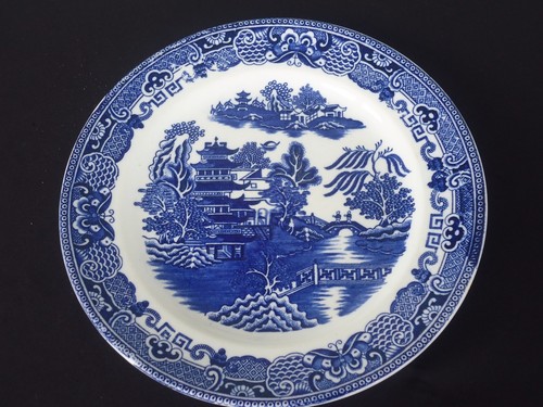 vintage antique blue willow pattern dinner plate h & k tunstall