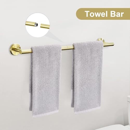Brushed Gold Bathroom Hardware Set 5 Piece Sus304 Stainless Steel Bath Towel Bar - Picture 2 of 7