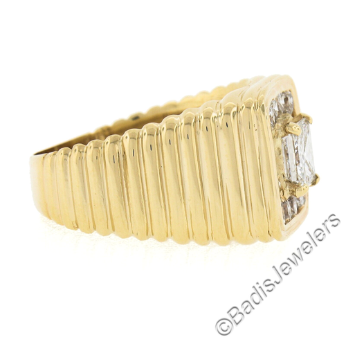 Men's Ribbed 14K Gold 1.91ctw GIA Princess Cut Diamond Solitaire & Halo Ring - Picture 5 of 11