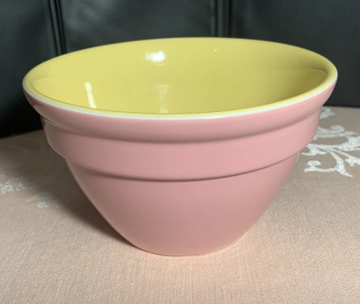 HALL #1093 Small PINK (Yellow Int.) 6” MIXING BOWL SERVING-Part Of Nesting Set