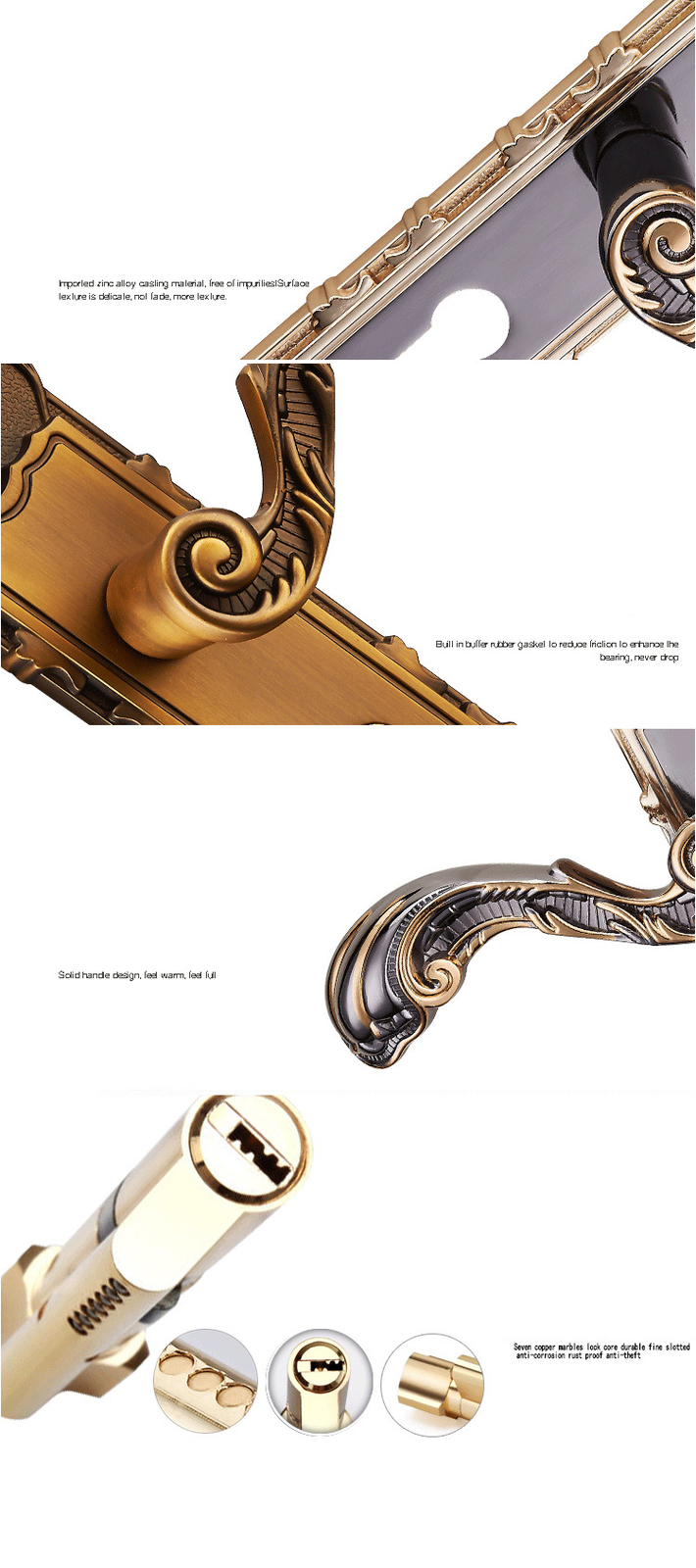 Classic European Antique Door Entry Lever Lock Set Security Mortise