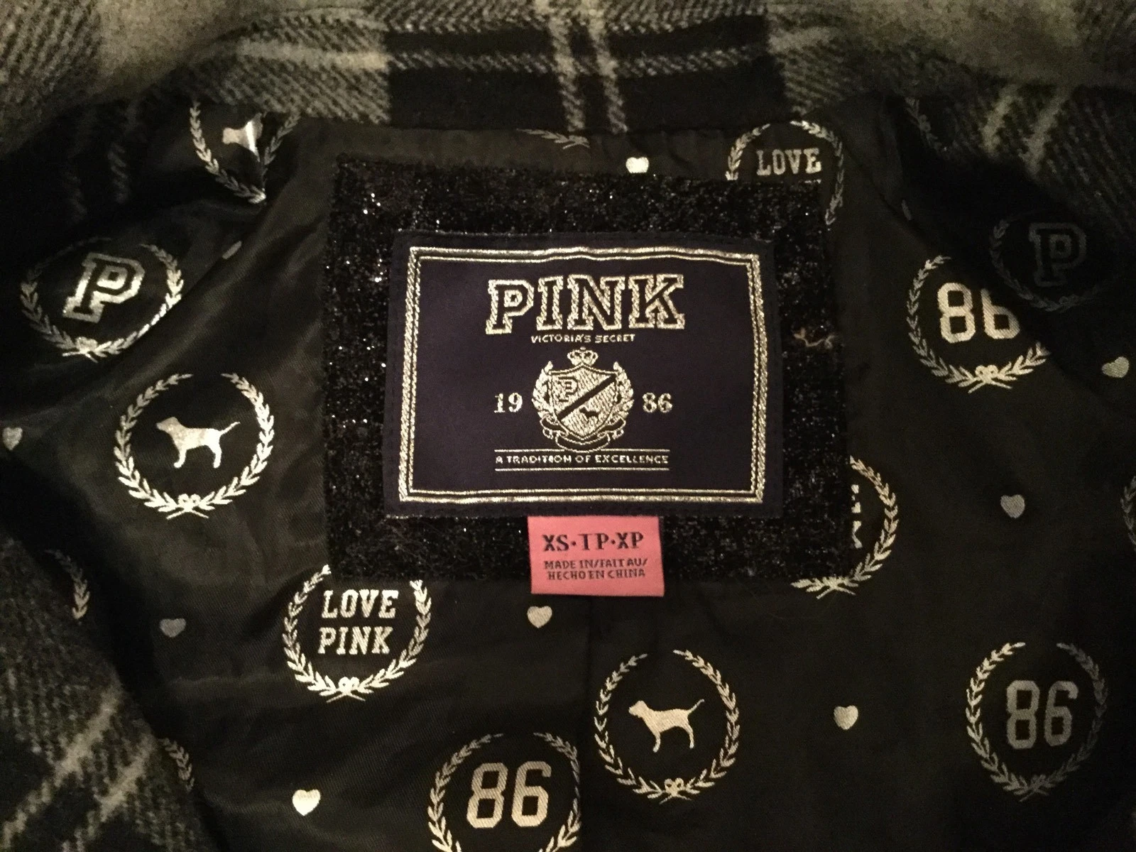 UNDERCOVER Giacca Moto Rosa Victoria's Secret Grigio e Nero Donna Plaid Cappotto Lana RARO Y2K