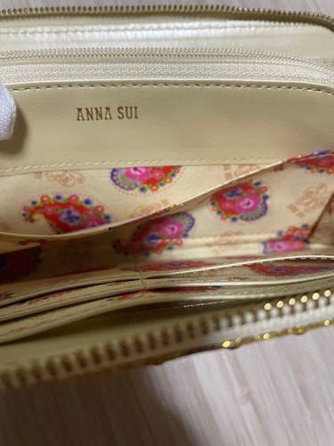 Anna Sui leather long wallet, used, ivory color with patina, smooth zipper - Picture 5 of 8