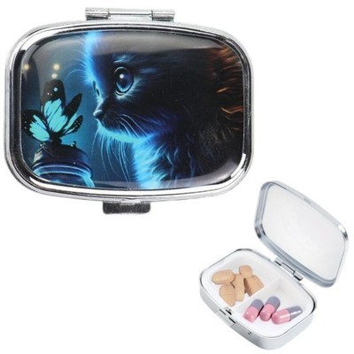 Cute Cat & Butterfly 2 Compartment Pill Box Perfect Travel Pocket Size