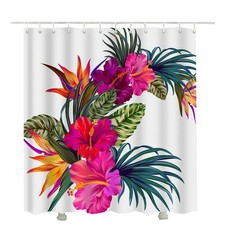 72x72 Inch Tropical Flowers Shower Curtain Hibiscus Palm Hawaiian Style