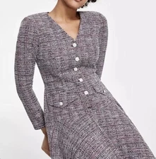 Taylor Tweed Fit & Flare Dress Women’s Size 10 NWOT Pearl Workwear Button $128