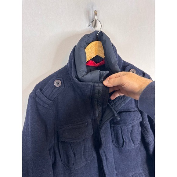 Abercrombie & Fitch Mens Navy Blue Wool Blend Military Field 