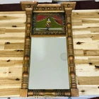 Antique Federal Split Column Mirror Reverse Painting On Glass Of a Woman Girl