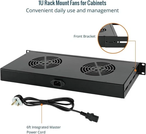 1U 19" Rack Mount Fan Shelf with 2 Fans Cooling Tray for AV Network Data Rack