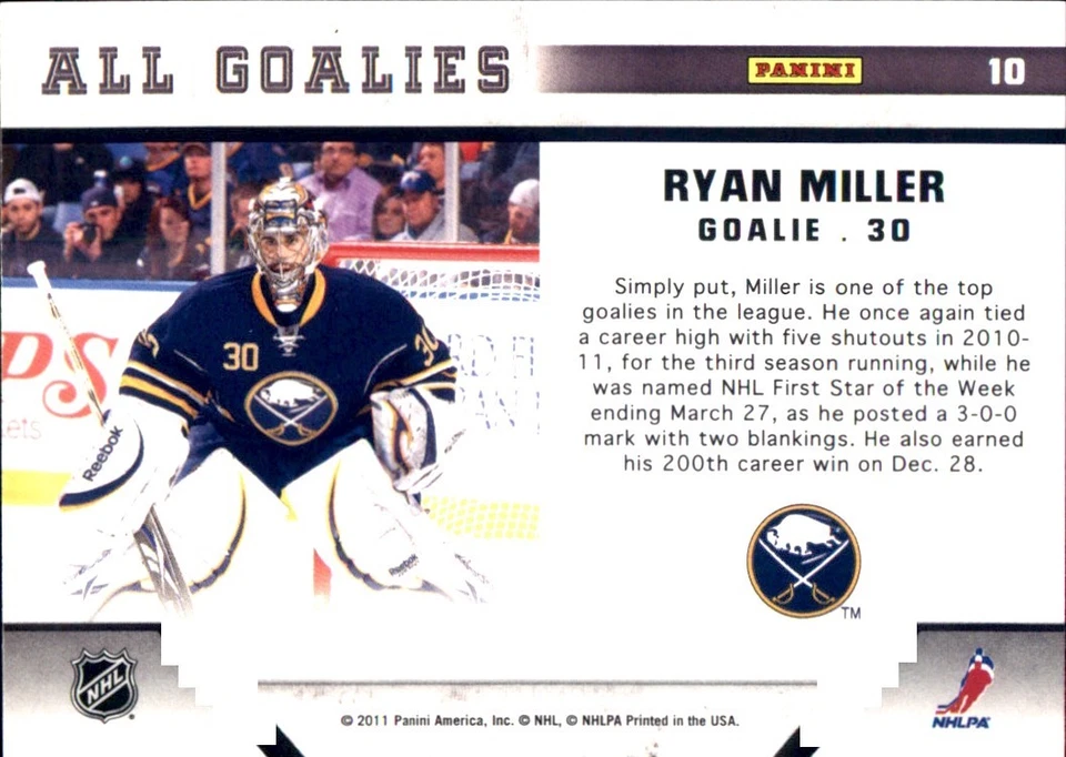 2010-11 Panini ALL-GOALIES🥅YOU PICK🥅Complete Your NHL Set #1 - #100 - Image 4 of 4